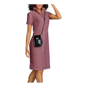 Monroe & Main Chambray Beet Red Casual Weekend Button Up Shirt Dress